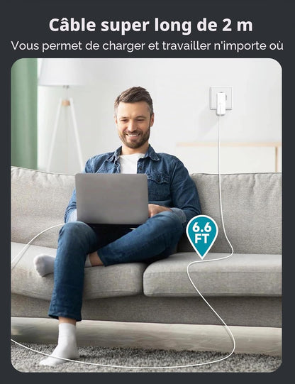 96W Chargeur Magnétique, Mac Book Chargeur Rapide Avec USB-C Auf T-Tip 6.6FT Câbles Adaptateur Mag3 Compatible Avec Macbook Pro 14/16 Pouces Macbook Air 13/15 Pouces, Replacement (Mid 2021-2025)