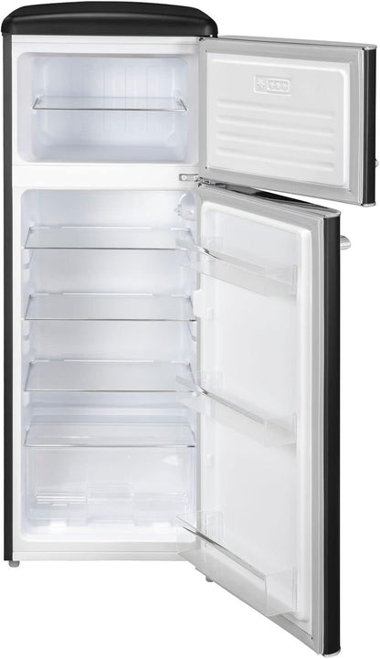 Exquisit Réfrigérateur Rétro RKGC270-45-H-160E - Noir Mat - Volume : 206 L - Réfrigérateur Rétro Avec Congélateur - Avec Étagères De Porte Et Étagères En Verre - Lumière LED