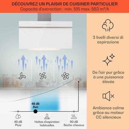 Hotte Aspirante 90Cm, Hottes De Cuisine, Filtre De Hotte À Graisse En Aluminium, Débit D'Air Puissant 514 M³/H Et Silencieux, Eclairage LED, Hottes Aspirantes Dégraissante, Wi-Fi, Class A++