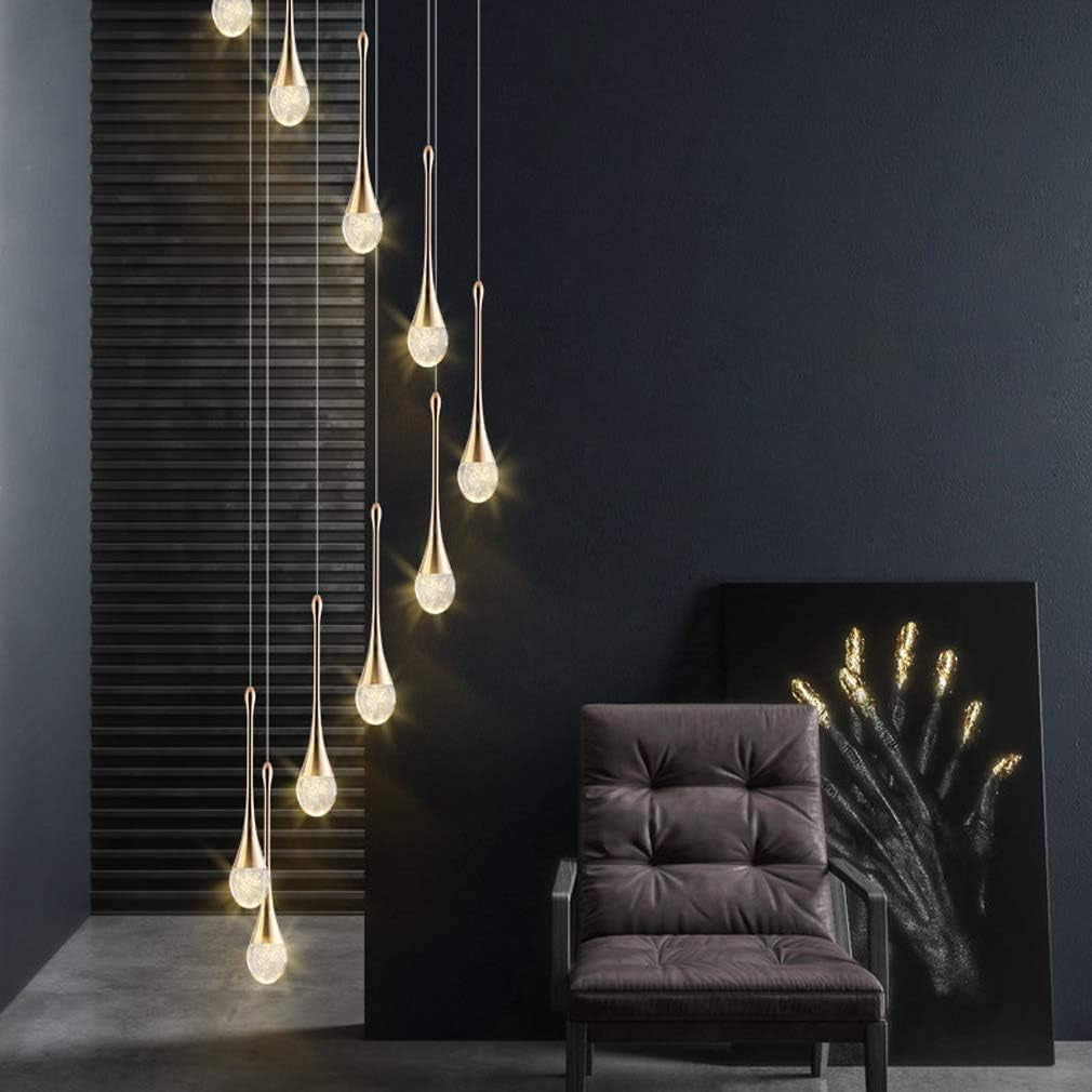 LED Lustre Escalier Moderne Goutte D'Eau Pendentif Éclairage Pour Villa Duplex Escalier Longue Suspension Lampe