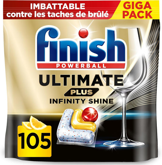 Ultimate plus Infinity Shine Pastilles Lave-Vaisselle Citron, Propreté Intense & Brillance Étincelante,105 Capsules