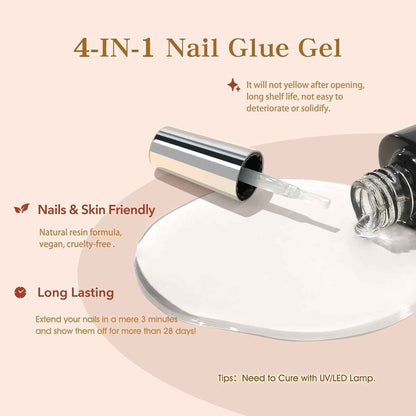 Colle Faux Ongles 6 in 1 Und Primer Gel, 2 X 10 ML Gummy Base Pose Americaine, Colle Capsule Americaine Ongle, Longue Duré Extend UV/LED Nail Glue DIY Nail Art