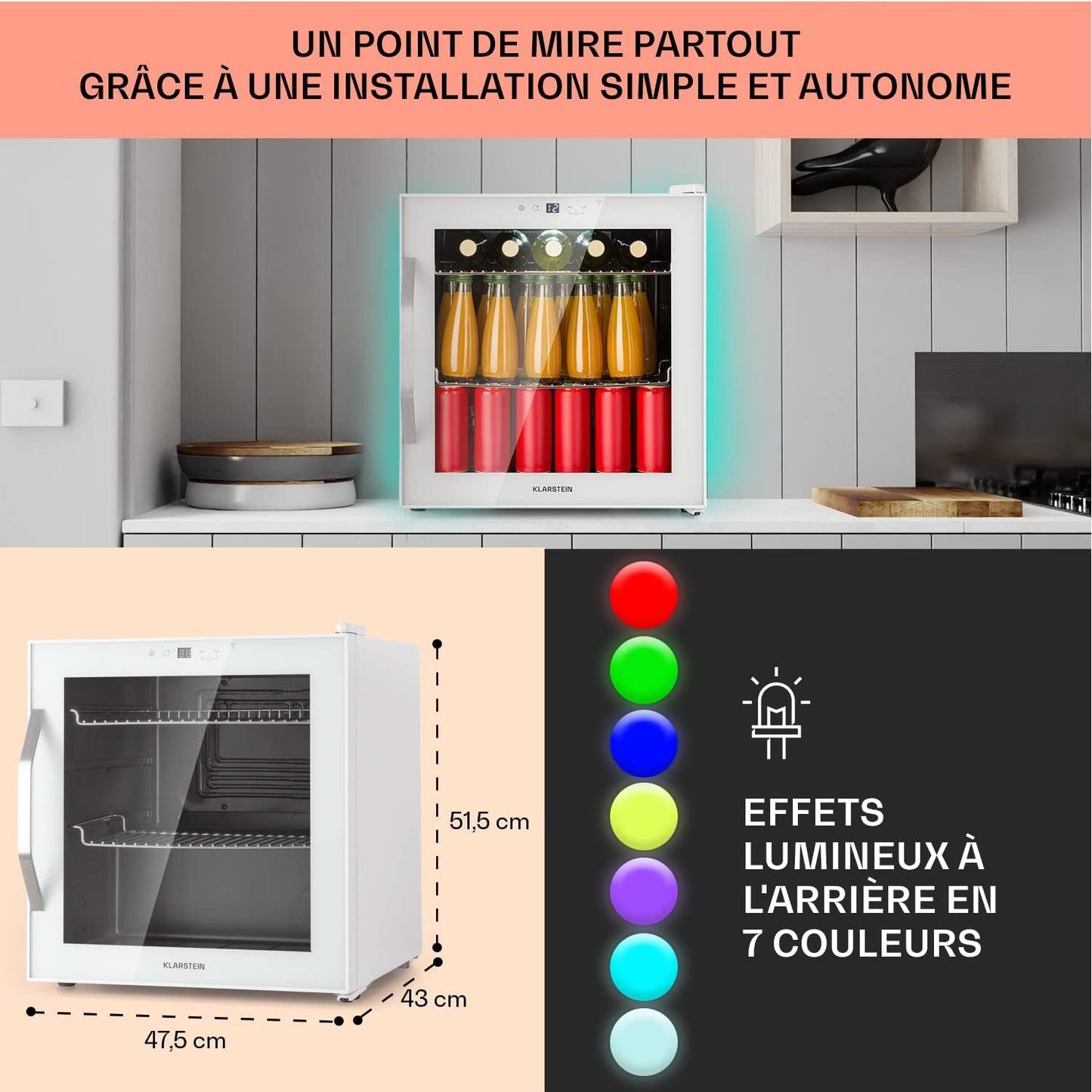 Mini Frigo De Chambre De 47L Pour Boissons Et Bieres, Petit Frigo Silencieux, Mini Bar Intérieur/Ext, Petit Refrigérateur Camping, Stockage De Vins Et Boisssons, Étagères Amovibles, 5-18°C