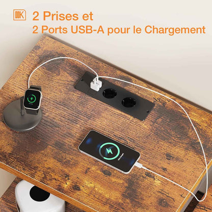 Commode Chambre, 2 Ports USB Et 2 Ports AC, 8 Vintage Tissu Tiroirs | Cadre En Acier Robuste, Plateau En Bois, Commode Salon, 132 X 30 X 88 Cm