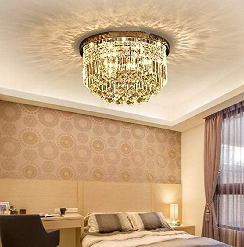 Lustre De Gouttes De Pluie En Cristal Clair Moderne Éclairage Encastré Montage LED Plafonnier Pour La Salle À Manger Salle De Bains Chambre Salon E14 Ampoules Requis