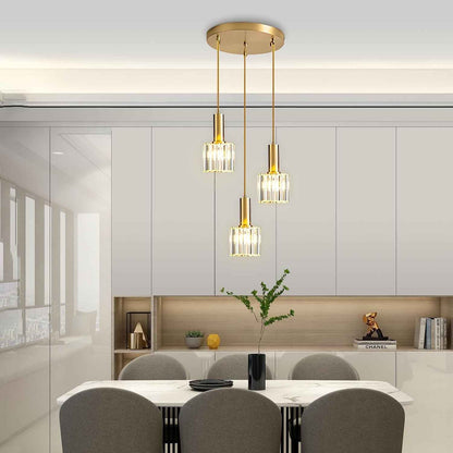 Suspension Dorée En Cristal K9 Moderne, Lampe Suspendue En Verre Brillant, Hauteur Réglable E27, Plafonnier Élégant Pour Salle À Manger, Cuisine, Chambre Et Bar(3-Lumières)
