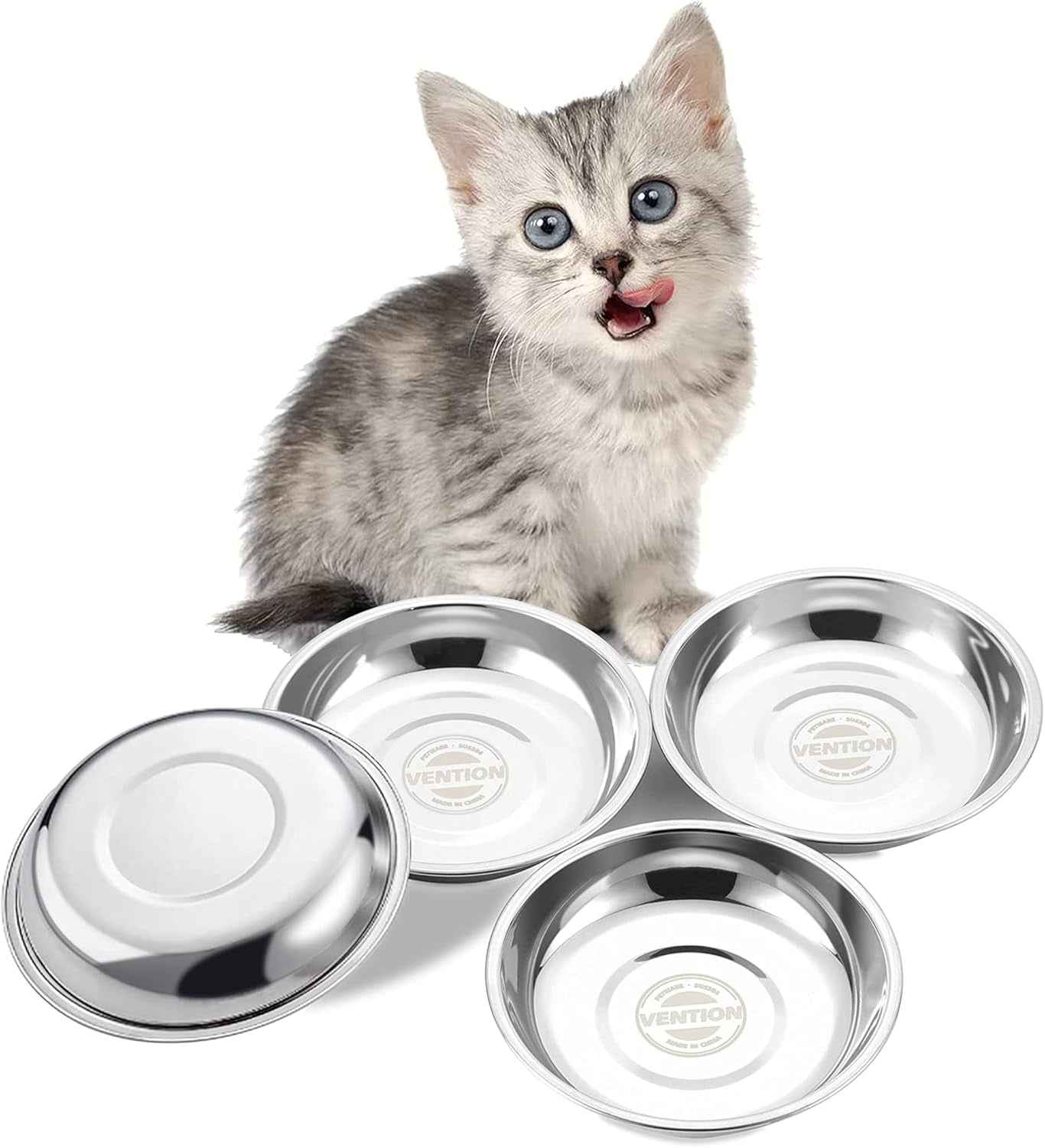 Petite Gamelle Chat INOX Peu Profonde, Lot De 4 Gamelle Chaton De 14,7 Cm, Bol Chat INOX 320Ml