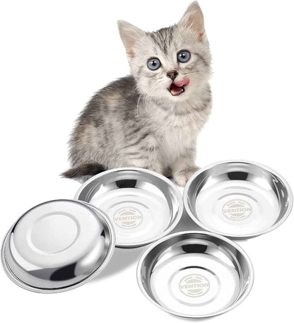 Petite Gamelle Chat INOX Peu Profonde, Lot De 4 Gamelle Chaton De 14,7 Cm, Bol Chat INOX 320Ml