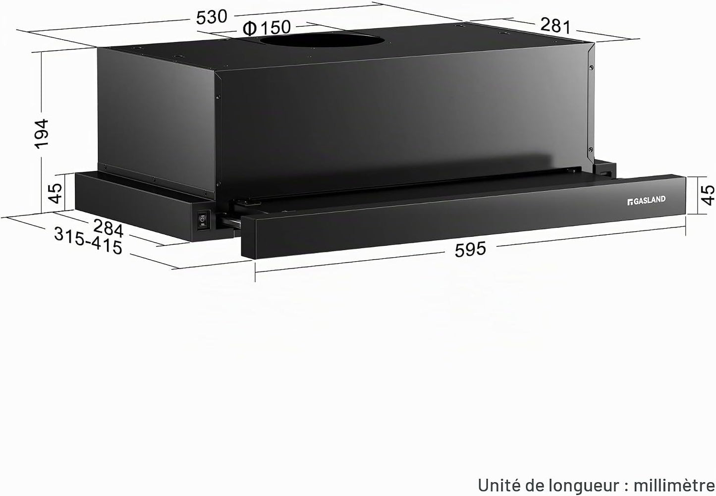 BR60BP Hotte Aspirante 60 Cm Umluft, Hotte Intégrée À Écran Plat 335 M³/H, Hotte Abstrait À Extraction À Plat Noire Avec Filtre À Charbon Actif CF132