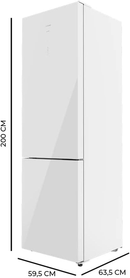 Réfrigérateur Combiné 2 Portes En Verre Bolero Coolmarket Combi 356 White Glass D. 356 L, Hauteur 200 Cm, Largeur 60 Cm, Faible Consommation, Système Multi Air Flow, No Frost Total