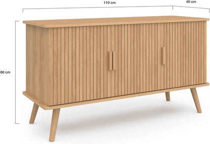 - Buffet 110 Cm Juliette, Lattes Tasseau Bois Coloris Chêne | Avec 3 Portes