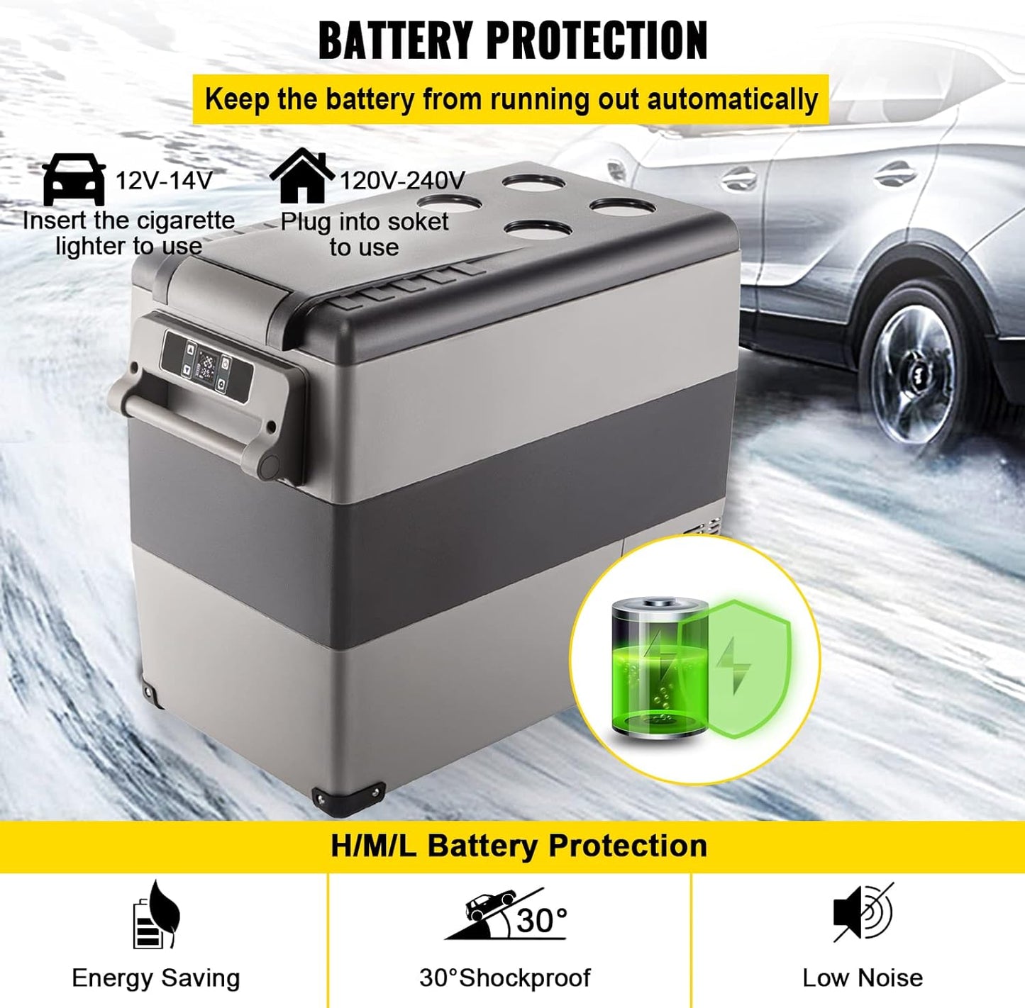 Glacière Électrique Portable De Voiture Mini Frigo Silencieux Portable 220V/55L Avec Panneau Numérique -20 À 20℃ Pour Maison, Voiture Et Camping 69 * 34.5 * 52.4CM