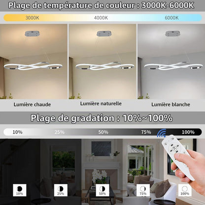 Suspension LED Table À Manger Lampe Suspendue À Intensité Variable Avec Télécommande À Suspension Design Linéaire Lampe Lustre Réglable En Hauteur Lampe De Cuisine (L100Cm/57W) Chrome