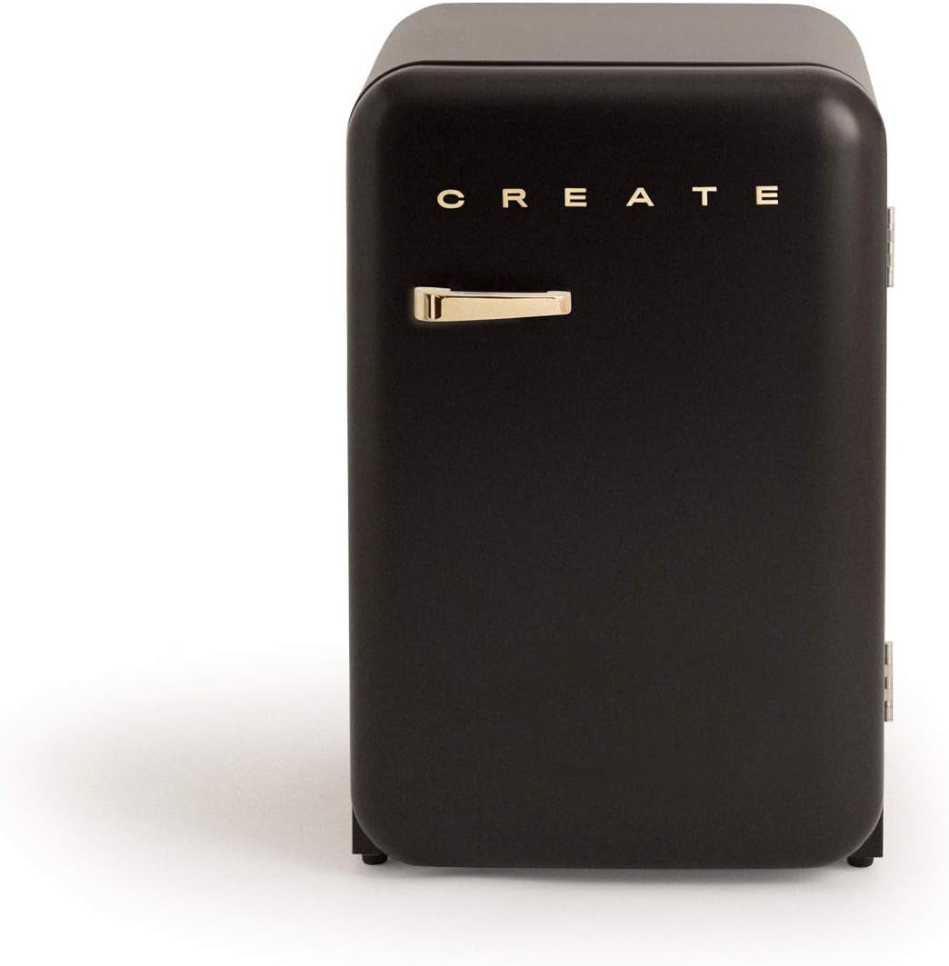 / RETRO FRIDGE 83.5 Gold/Réfrigérateur Noir Avec Poignée Or/Pratique Et Fonctionnel, Matériaux Résistants