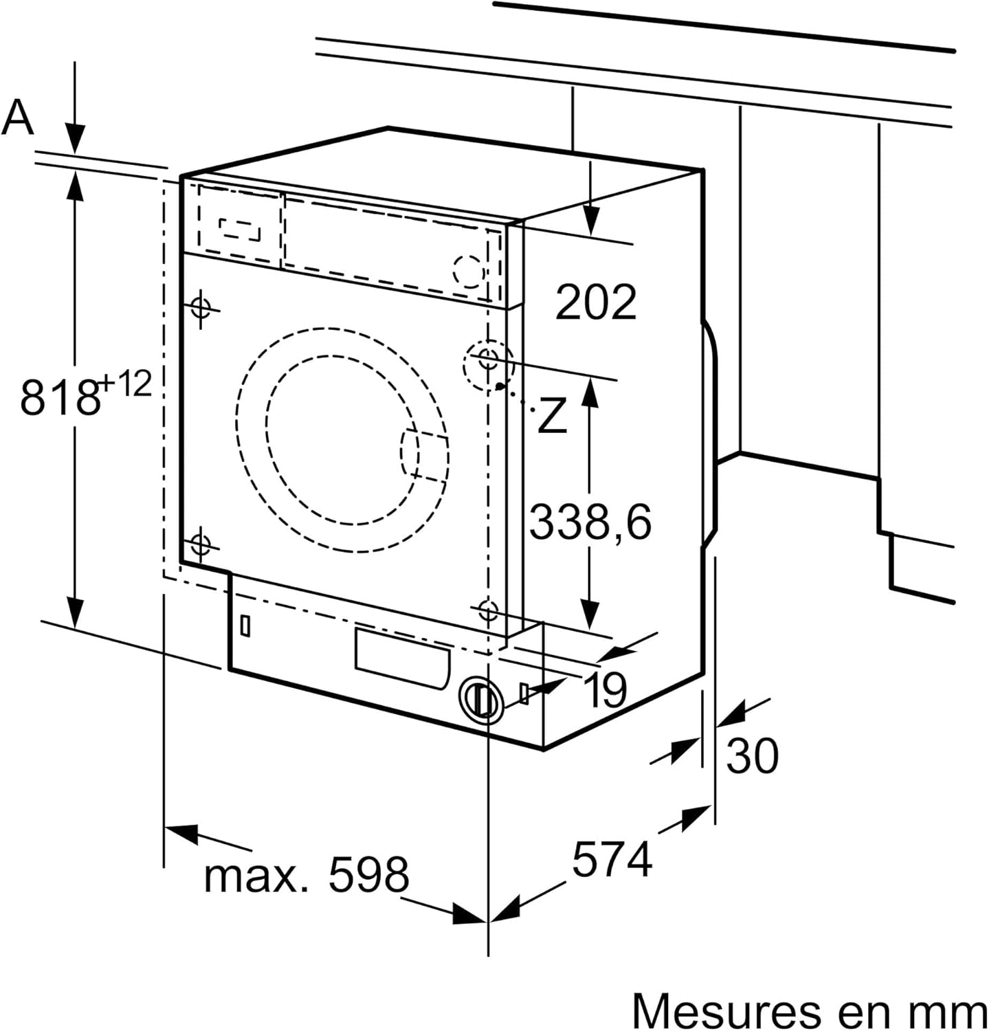 Electroménager WIW24347FF Lave-Linge Encastrable Série 6-7 Kg - Ecosilence - 55 L - 1200 Trs/Min - Blanc