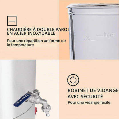 Mundschenk - Cuve De Brassage, Cuve Fermentation Bière, Memorybrew, Ecran LCD, Inox 304, Avec Tamis Et Récipient À Grains, Chauffage De 2500 W, 30 L - Argent