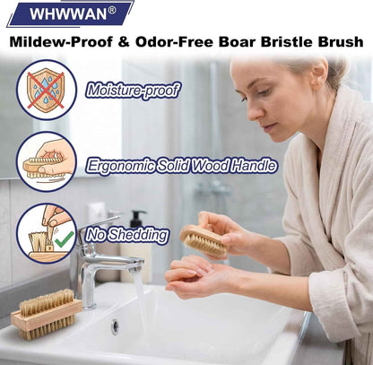 2 Pièces Brosse Ongle, Brosse À Ongles Pour Les Mains | Pinceau Nail Art, Bois Naturel, Double Face Nail Brush, Poignée En Bois, Pour Nettoyage Des Ongles Et Mains