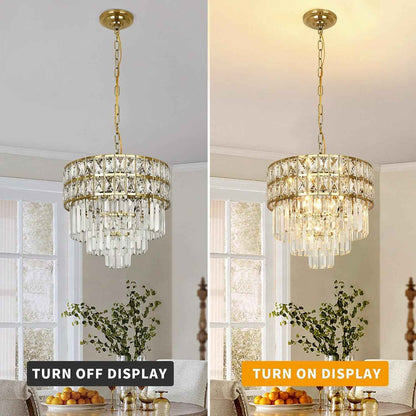 Lustre Moderne En Cristal Luminaire Finition Or, Lampe Pendante Ronde En Cristal, Pour Salon, Salle À Manger, Restaurant, E14 X 4, Ø40Cm