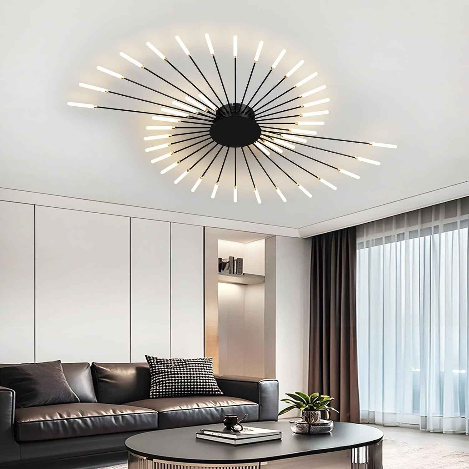 Plafonnier LED Feu D'Artifice 42-T¡§Ote Lampe De Plafond Moderne Suspension Lustre Int¡§|Rieur Pour Salon Salle ¡§¡È Manger Bureau ¡§|Clairage De Plafond(Noir)