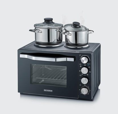 Mini-Four À Chaleur Tournante 30 L Avec Tournebroche Et Plaques De Cuisson, Four Posable 2 500 W Design Élégant, Mini-Four Électrique Minuteur 120 Min, Noir/Inox, to 2074