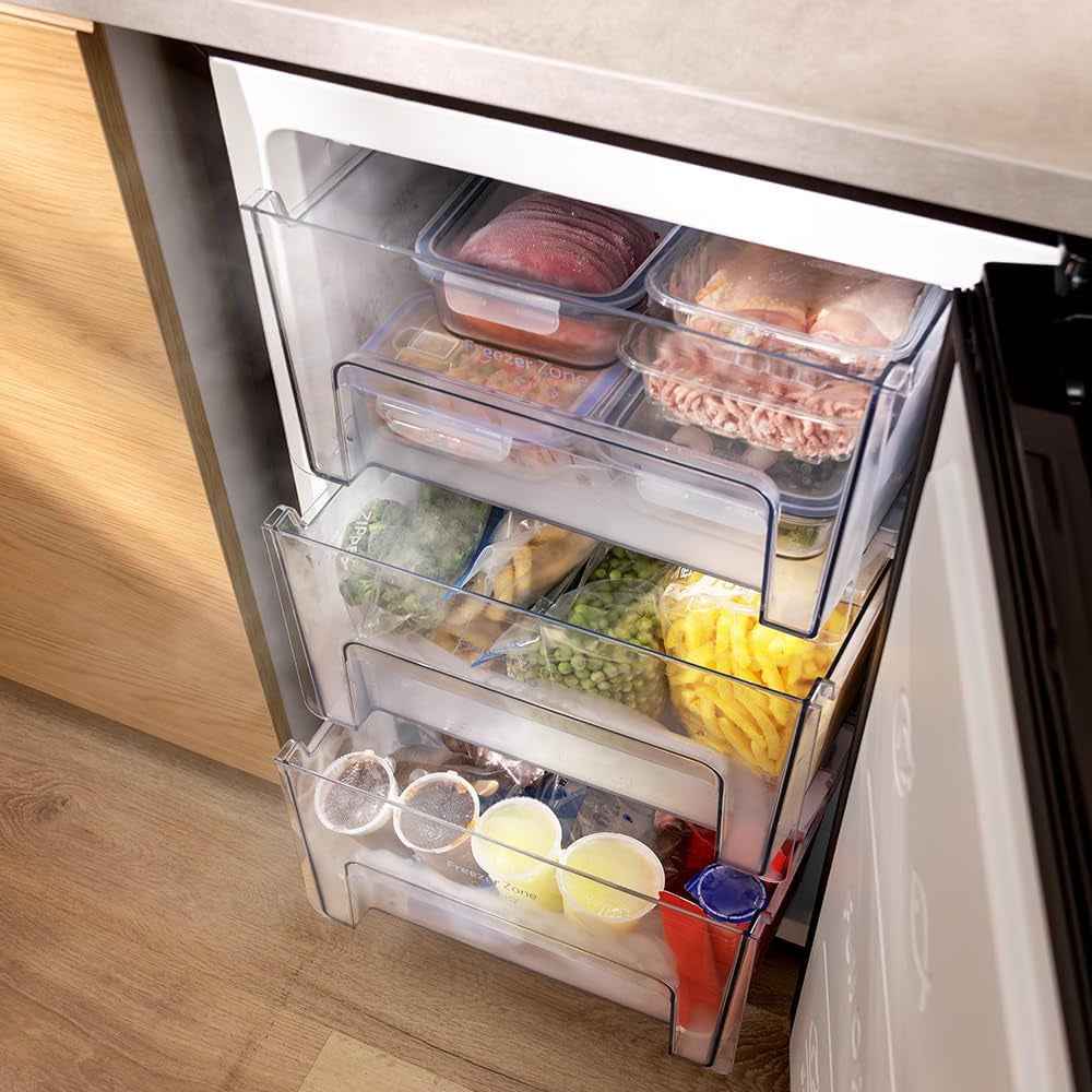 Congélateur Armoire 97 L Bolero Coolmarket TF 97 Inox. Classe Énergétique E, Design Compact, Porte Réversible, 3 Tiroirs, Dimensions 55,1 X 57,5 X 83,5 Cm, Couleur Inox