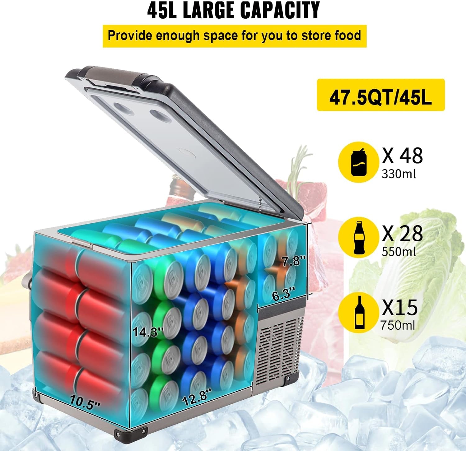 Réfrigérateur Portable À Compression 45 L,Réfrigérateur De Voiture 693 X 345 X 456 Mm，Mini Frigo Glacière Électrique 60W Réfrigération Rapide Conduite Sécurisée Pour Maison/Voiture/Camping