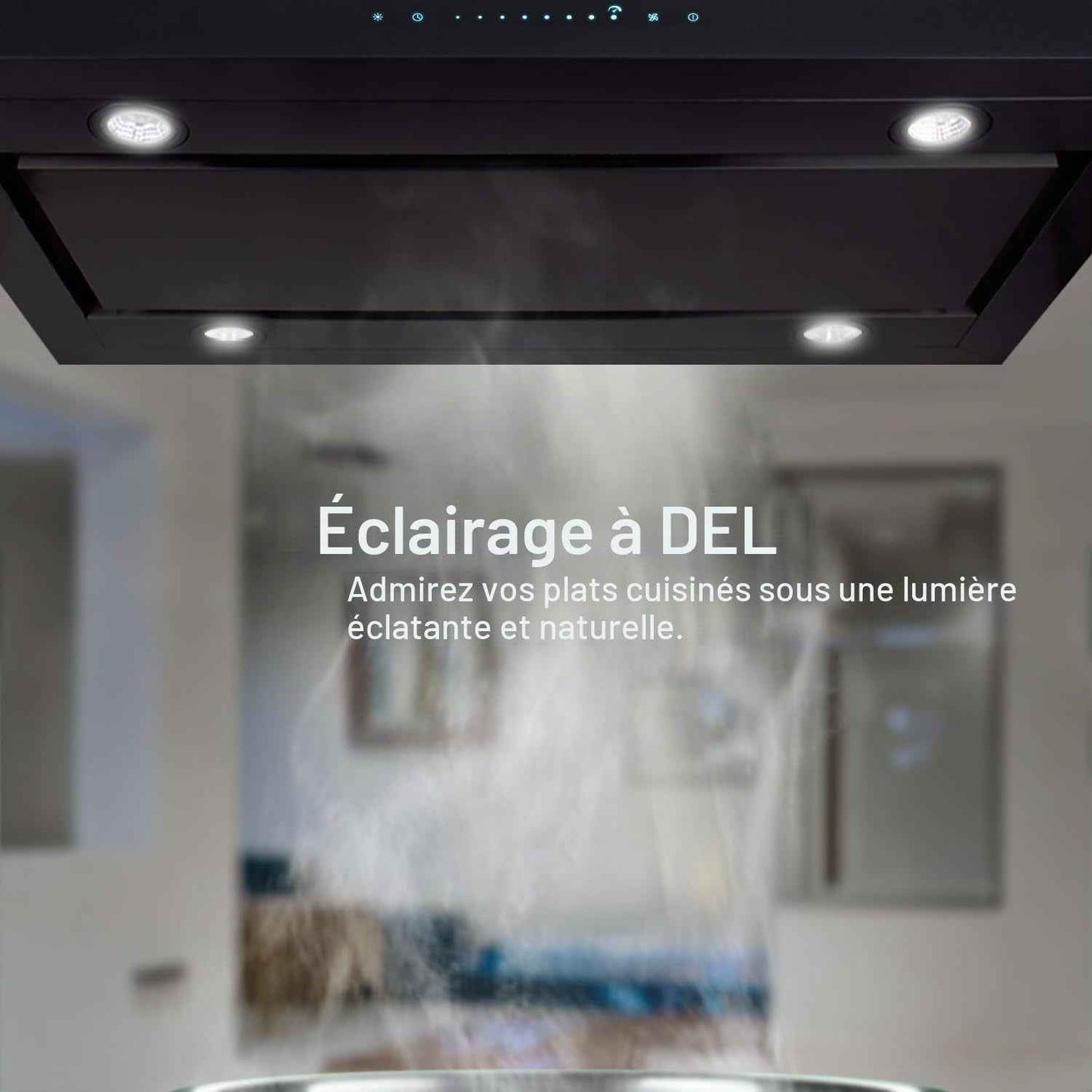 A+++ Hotte 90 Cm 680 M³/H Hotte Îlot Air Évacué Air En Circulation Noir Verre Smart Wifi WLAN App Naloopautomatique Sensortouch Avec Filtre À Charbon FLAT-EILAND-6S
