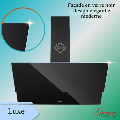 Hotte Murale 90 Cm  GCH D 268 9 Prime/Hotte Aspirante Noire Classe a 1000 M³/H Avec Télécommande/Hotte De Cuisine Avec Evacuation Ou Recyclage/Hotte Inclinée Avec Filtre À Charbon