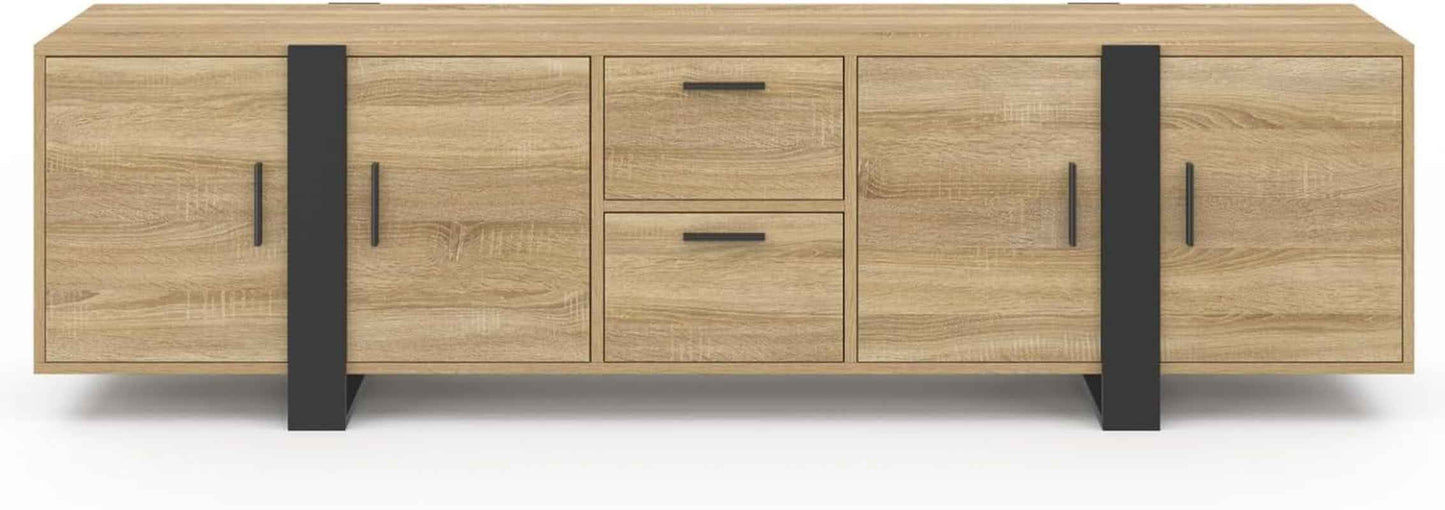 - Meuble TV 180 Cm Phoenix Avec Rangements Bois Et Noir