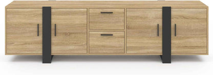- Meuble TV 180 Cm Phoenix Avec Rangements Bois Et Noir