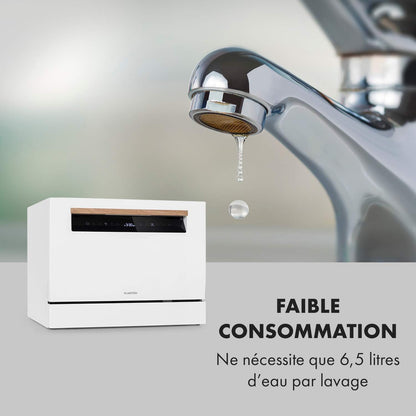 Lagoona Mini Lave-Vaisselle Autonome : CEE F, 1380W, 6 Couverts, Consommation D'Eau: 6,5L, 7 Programmes plus Séchage Supplémentaire, 49 Db, Panneau De Commande Tactile Noir, Blanc