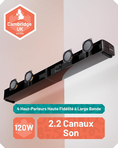 Barre De Son Home Cinema Sans Fil, Enceinte Pour Téléviseur SB80 | Barre De Son Avec Caisson De Basses Bluetooth 5.1 | HDMI Arc, Optique, AUX, USB Soundbar | Haut Parleurs TV | Support Mural