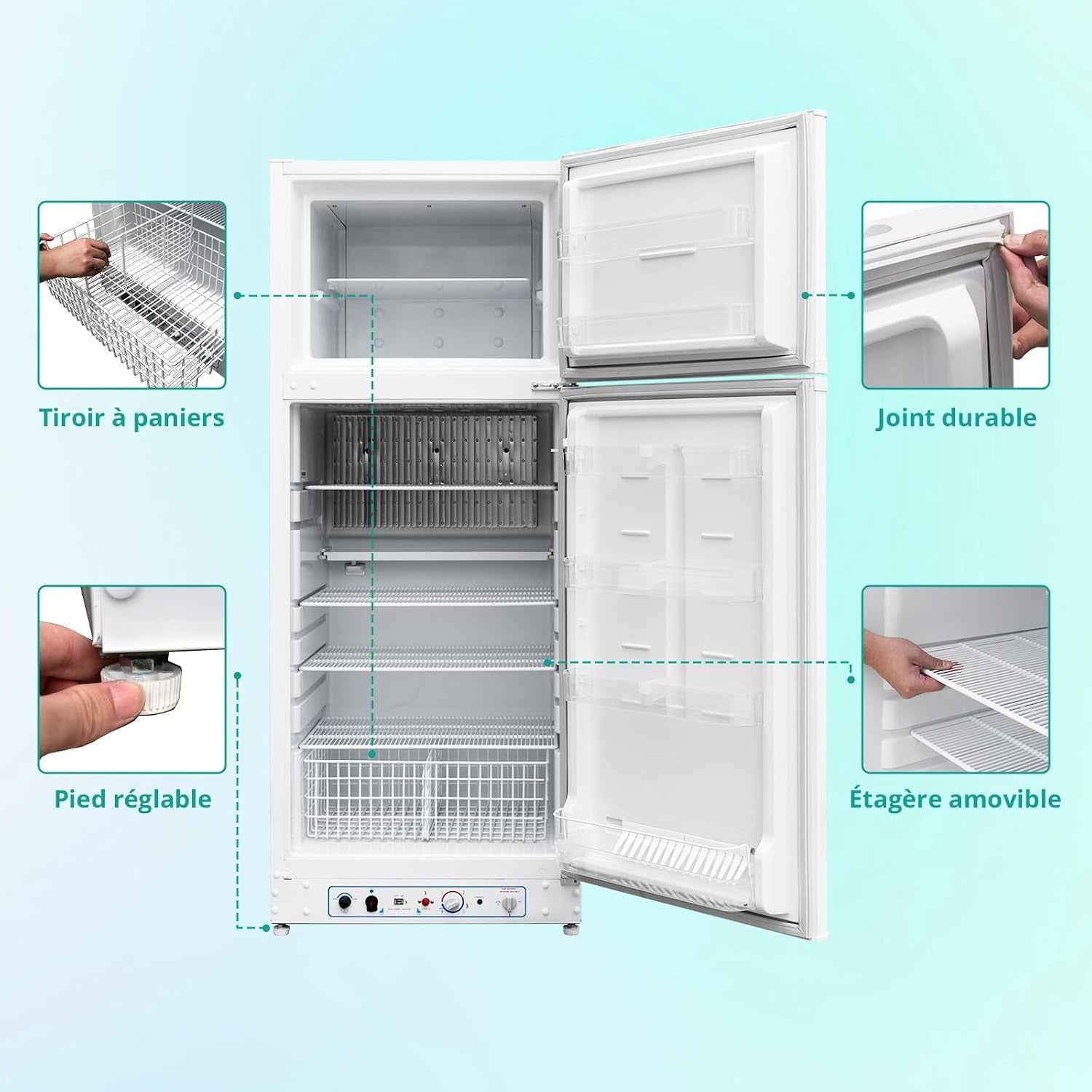 Frigo Gaz Avec Congélateur 380L, Réfrigérateur Congélateur 2 Voies Gaz/220V, Frigo Camping Gaz Pour Camping-Car, Caravane, Mobile-Home, Garage, Blanc