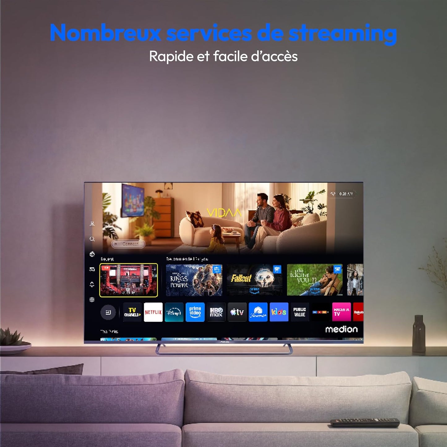 125.7 Cm 50" Téléviseur QLED Ultra HD Smart TV Dolby Vision HDR Dolby Atmos Vida Store Prime Video Disney+ DAZN Hbbtv PVR Bluetooth HD+, MD850602