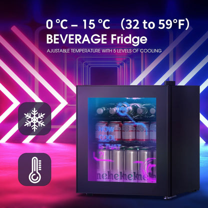 Mini Frigo, Réfrigérateur Pour Boissons Avec Éclairage Moderne Cyberpunk, 48L Petit Frigo Silencieux De 0-15°C, Mini Bar Intérieur, Pour Salle De Jeux, Fête, Noir.