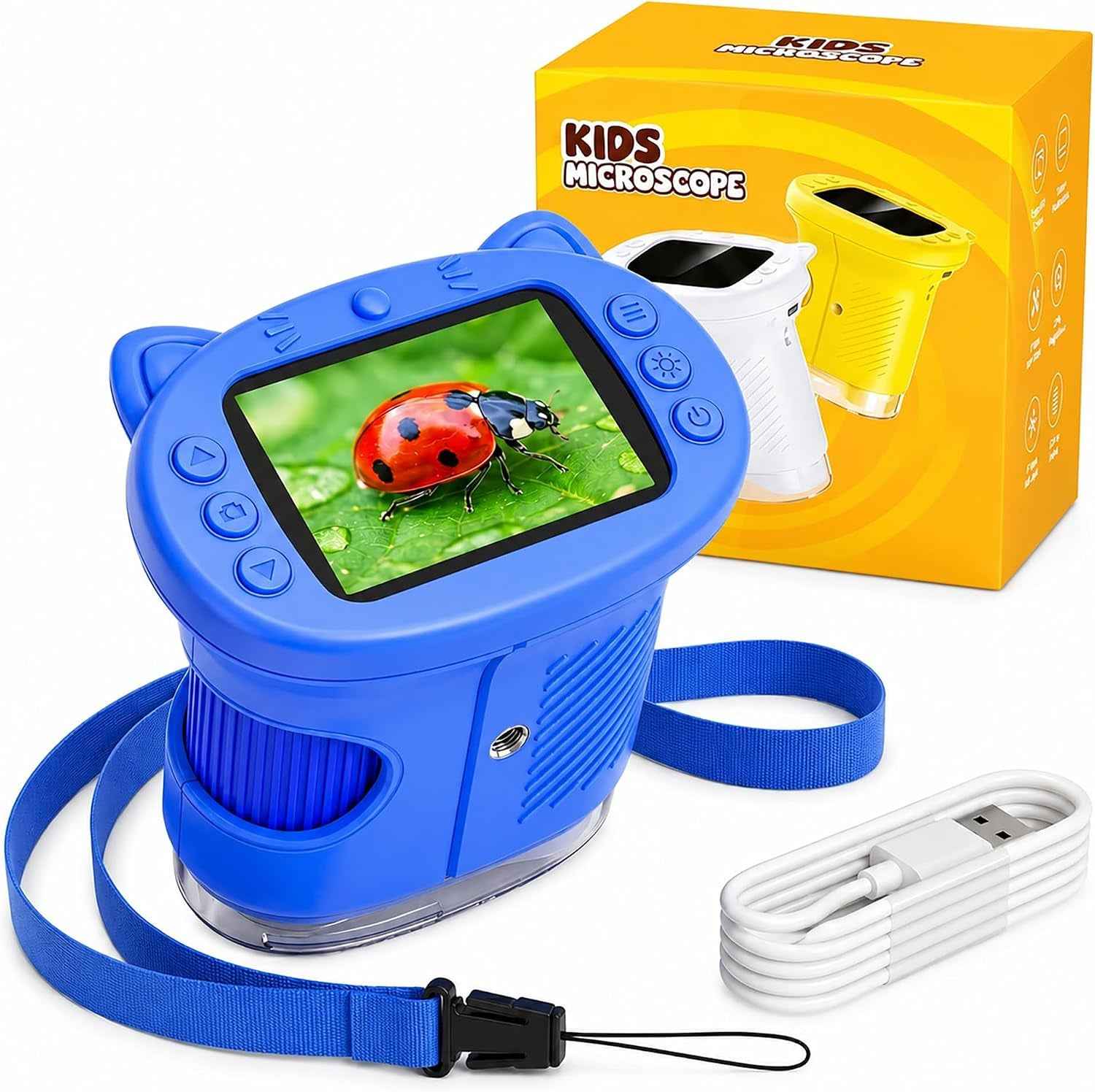 Microscope Enfant, Microscope Numérique Portable 1000X 4K Avec Écran IPS 2,4", 8 LED, USB Rechargeable, Jouet Éducatif Scientifique STEM, Cadeau Anniversaire Fille Garçon 3-12 Ans, Bleu