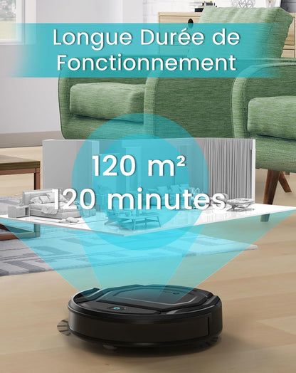 Aspirateur Robot, Robot Aspirateur Mince Silencieux Connecté Avec Wifi/Bluetooth/Alexa/App, 6 Modes De Nettoyage, Auto-Charge, 120Min D'Autonomie, Idéal Pour Poils D'Animaux Sols Durs, M210P
