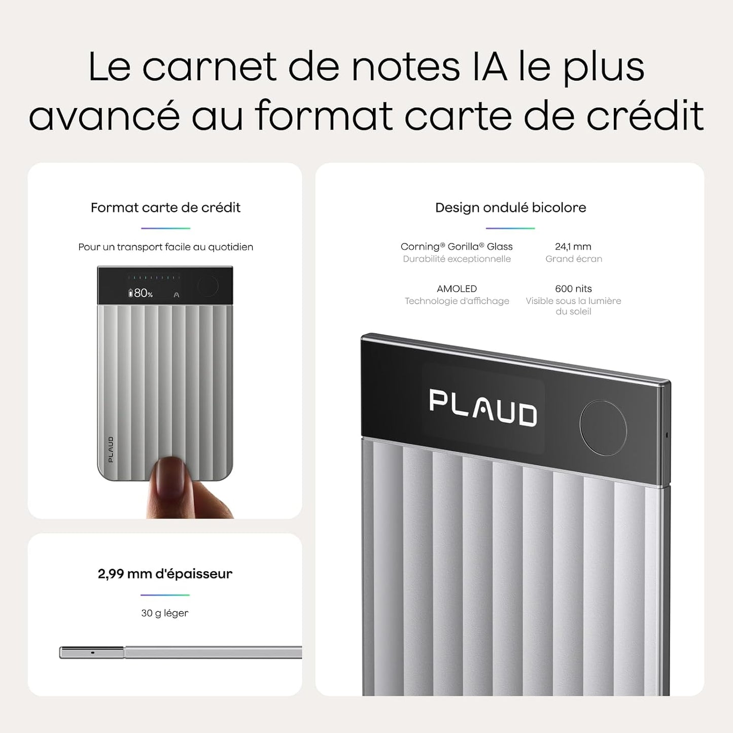 Note Pro Enregistreur Vocal IA Dictaphone Avec Transcription Argent | RéSumé IA Saisie Multimodale Jusqu’À 50H D’Enregistrement Teams ConçU Pour ConféRences RéUnions Appels ÉTui Inclus