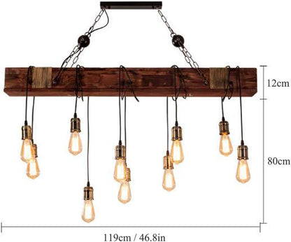 Lustre Industriel Suspension En Bois Élingue En Métal Rustique Poutre En Bois Marron Grand Îlot Linéaire Lampes Suspendues À La Main Ferme Luminaire Salon Chambre Cuisine Couloir Éclairage De Cuisine