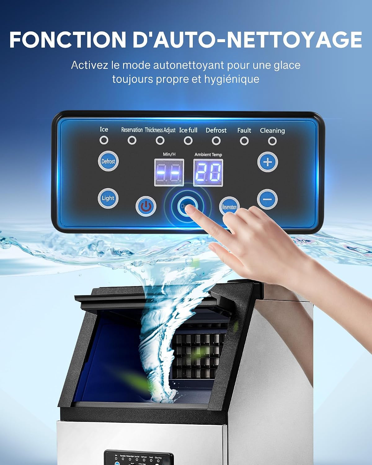 Machine À Glaçons Commerciale 480W 58Kg/24H Ice Maker Professionnel 36 Pièces Écran LCD Storage De 10Kg Pour Maison Bureau Restaurant Bar Café