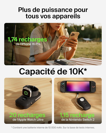 Belkin Boostcharge Pro Batterie Externe 10000Mah Avec Module De Recharge Apple Watch, Chargeur Portable, Câble USB-C À Gaine Tressée Intégré, Écran Numérique, 45W, Recharge De 3 Appareils, Noir