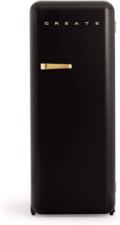 / RETRO FRIDGE 150 Gold/Réfrigérateur Noir Avec Poignée Dorée Et Congélateur 281L / 102W, Faible Consommation, 150 Cm, 3 Étagères, Régulateur De Température, 60X60X150 Cm