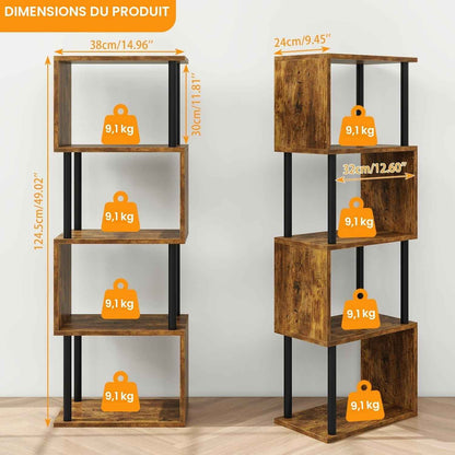 Bibliothèque En Forme De S, Étagère À 5 Niveaux,Marron WBC015H | Meuble De Rangement Bibliothèque Bois Moderne Pour Salon Chambre À Coucher Bureau À Domicile