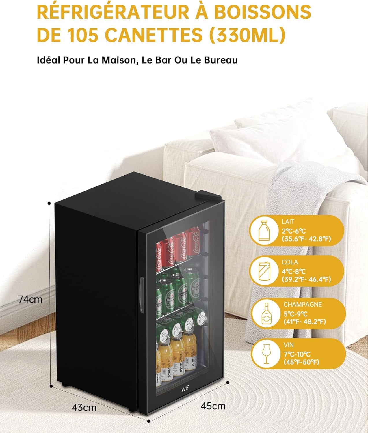 Mini Réfrigérateur Boissons 63L Mini Frigo De Chambre Avec Double Porte Vitrée, Etagères Réglables, Silencieux Petit Frigo Pour Maison/Chambre/Bureau/Cuisine