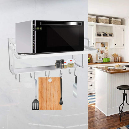 Etagere Micro Ondes Murale, Support De Four À Micro-Ondes, Étagère À Micro-Ondes, Support De Four À Double Couche En Aluminium, Avec Crochet Multifonction Pour Cuisine, 54,9 X 38,4 X 25 Cm