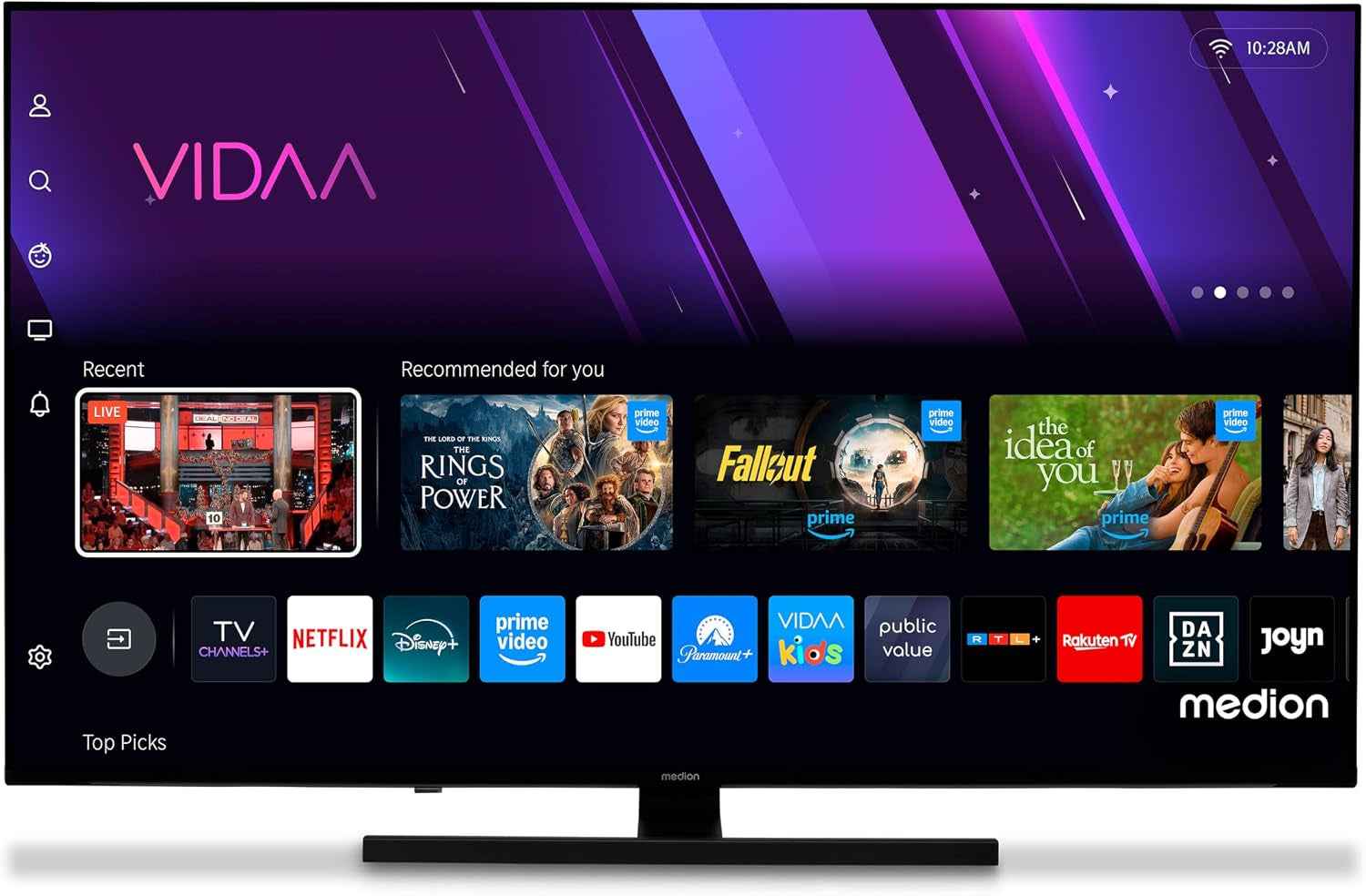 TV 43 Pouces 4K (108 Cm) QLED Television (Smart TV 4K, Dolby Vision HDR, VIDAA Store, Netflix, Prime Video, Disney+, DAZN, Paramount+, DTS X, Dolby Atmos, PVR, Bluetooth, MD 843600)