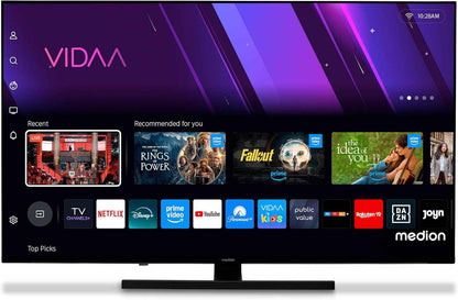 TV 43 Pouces 4K (108 Cm) QLED Television (Smart TV 4K, Dolby Vision HDR, VIDAA Store, Netflix, Prime Video, Disney+, DAZN, Paramount+, DTS X, Dolby Atmos, PVR, Bluetooth, MD 843600)