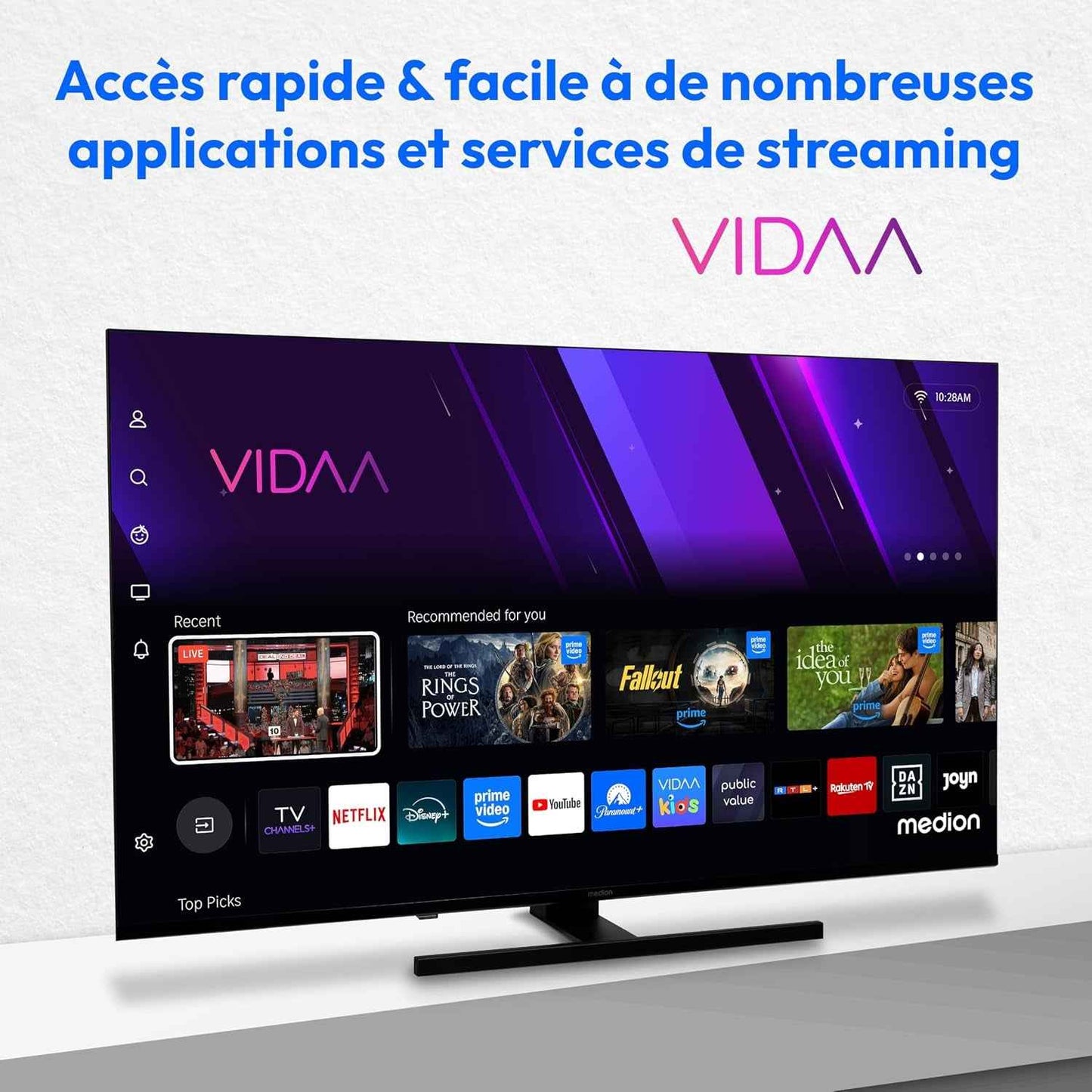 TV 43 Pouces 4K (108 Cm) QLED Television (Smart TV 4K, Dolby Vision HDR, VIDAA Store, Netflix, Prime Video, Disney+, DAZN, Paramount+, DTS X, Dolby Atmos, PVR, Bluetooth, MD 843600)