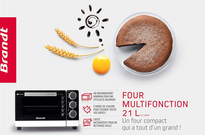 FC215MW - Mini-Four À Poser – 1380 W – 5 Modes De Cuisson Sur 3 Niveaux : Chaleur Tournante, Convection Naturelle, Grill, Grill Ventilé Et Sole – Accessoires : Pince, Lèchefrite, Grille