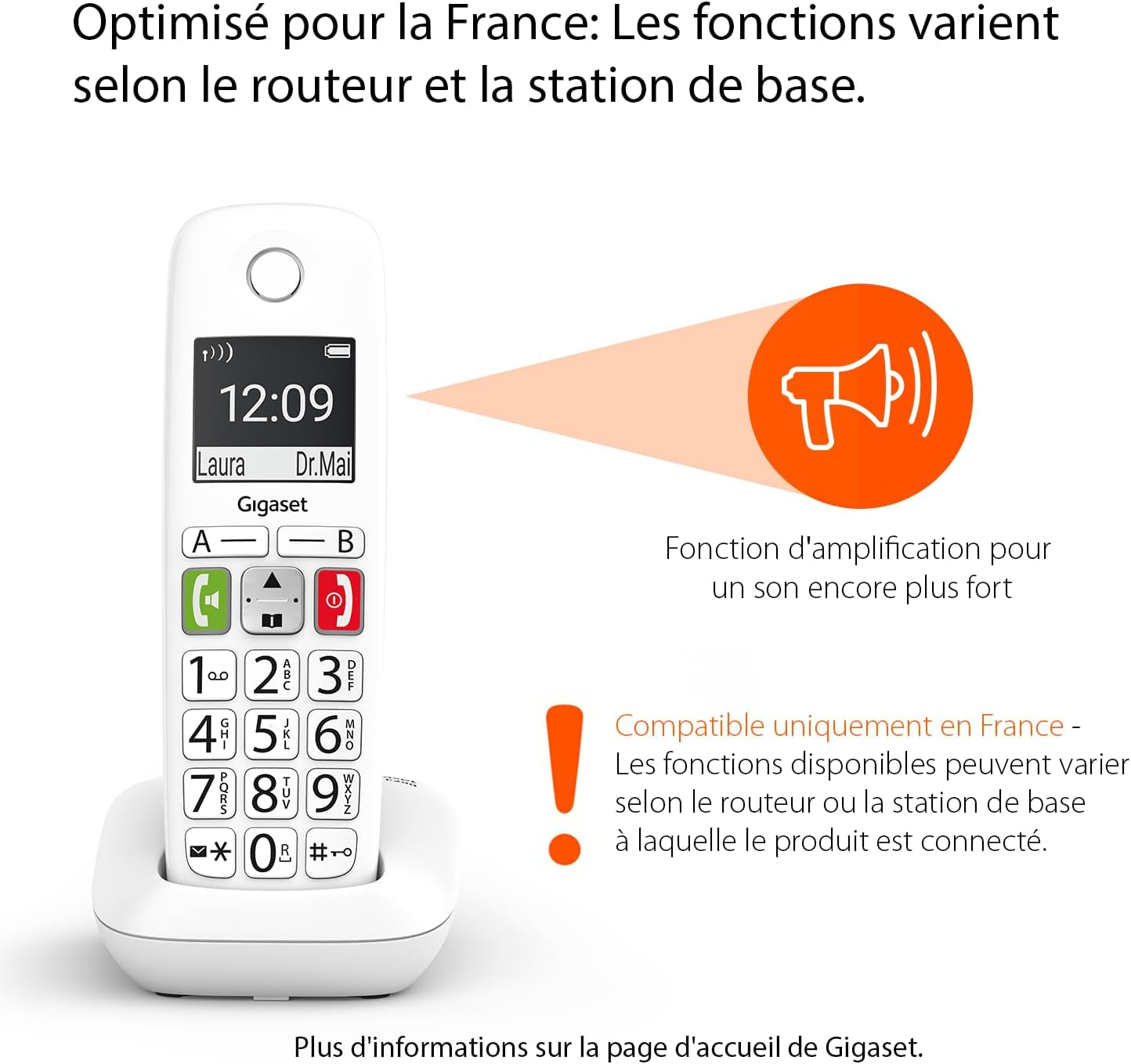 E290A Duo - Téléphone Fixe Sans Fil Blanc Avec Répondeur Intégré, 2 Combinés Avec Grand Écran Rétroéclairé, Larges Touches, Fonction Blocage D'Appels [Version Française] | DECT, Touches Rapides, Fonction D’Écoute Amplifiée, [Version Française], Fabriqué En Allemagne